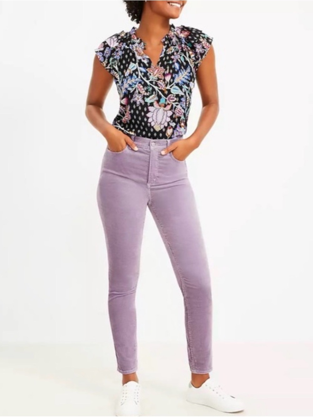 LOFT Velvet High-Rise Skinny Jeans in Lavender